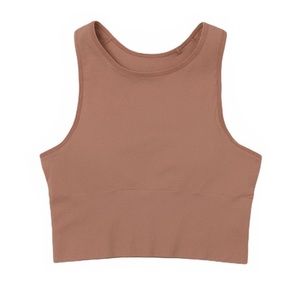 H&M Nude Tan Ribbed Seamless High Neck Activewear Crop Top Sports Bralette